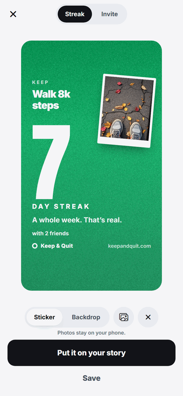 A share card for Instagram stories: 30 days clean.
